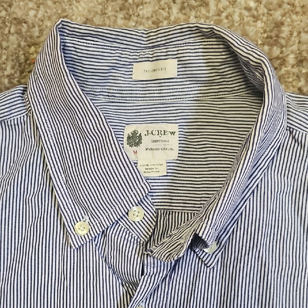 J. Crew Blue and White Striped Casual Button-Down Shirt